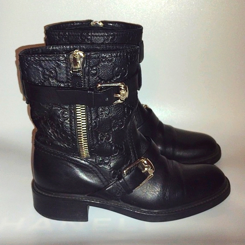 GUCCI Black Leather GG Guccissima Biker Boots 🖤 AUTHENTIC! - Picture 4 of 16